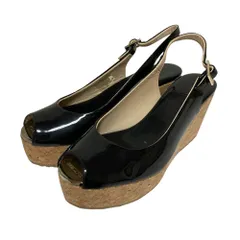 良品 JIMMY CHOO ジミーチュウ オープントゥ パテントレザー スリングバックパンプス 34 21cm相当 ブラック レディース 古着 中古 USED