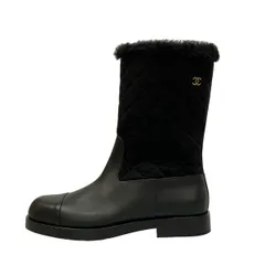 CHANEL(シャネル) ブーツ 38 1/2 C レディース美品  - G45985 黒 マトラッセ/ゴールド金具 レザー、ムートン