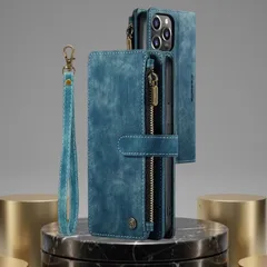 iPhone 16 Pro 財布型ケース 手帳型 ターコイズブルー ストラップ付き レザー風 カード収納 ミニマリスト風スマホカバー