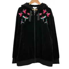 未使用 ESCADA SPORT エスカーダスポーツ バード刺繍 ベロア フーディ パーカー L ブラック レディース 古着 中古 USED