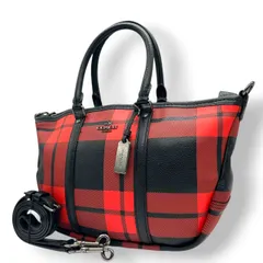 【美品】コーチ COACH 2WAY ハンドバッグ ショルダーバッグ 斜め掛け可 自立可 バッファローチェック チェック柄 レッド ブラック 赤 黒 レザー 本革 36114 カジュアル エレガント クラシック ビンテージ 上品 鞄 カバン レディース U1