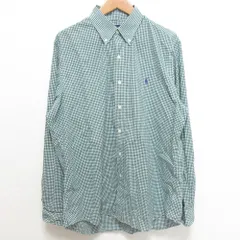 美品 RALPH LAUREN ラルフローレン ギンガムチェック ポニーロゴ BDシャツ サイズLG グリーン メンズ 古着 中古 USED