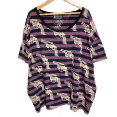 美品 HYSTERIC GLAMOUR ヒステリックグラマー アンディウォーホル ピストル ボーダー Tシャツ F パープル ブラック レディース 古着 中古 USED