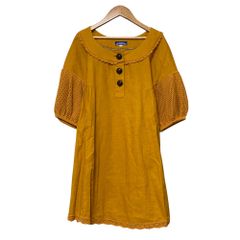 美品 BURBERRY BLUE LABEL バーバリーブルーレーベル ニットスリーブ リネンチュニック サイズ38 マスタード レディース 古着 中古 USED