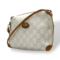 Gucci Plus グッチプラス オールドグッチ ヴィンテージ PVC レザー ショルダーバッグ ホワイト ブラウン ヴィンテージ コンパクト クロスボディ レディース K1