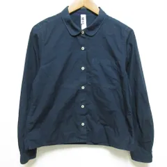 良品 MHL. マーガレットハウエル コットン ラウンドカラー 長袖シャツ サイズ2 ネイビー レディース 古着 中古 USED