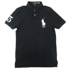 美品 POLO RALPH LAUREN ポロラルフローレン ビッグポニー 刺繍 鹿の子 半袖 ポロシャツ カットソー M 黒 ブラック メンズ 古着 中古 USED