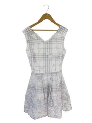 リズリサ LIZ LISA ワンピース ノースリーブ ひざ丈 Vネック チェック柄 花柄 サイドファスナー 裏地 レース ホワイト グレー サイズ0 QQQ