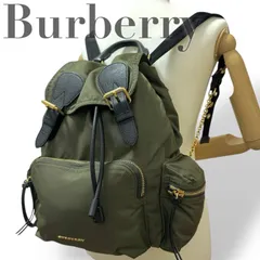 ☆★美品★希少★BURBERRY バーバリー★リュック　バックパック　サイドポケット　カーキ　ロゴ　チェーンショルダー　ゴールド金具　レディース　ナイロン　レザー★♯2271