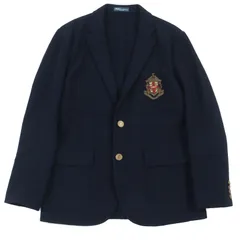 極美品▲RALPH LAUREN ラルフローレン ウール100％ エンブレム  ロゴボタン付き シングル テーラードジャケット ネイビー 40 メンズ