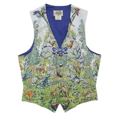 良品▲HERMES エルメス ヴィンテージ シルク100% 超希少 SICHUAN 四川省 アニマル柄 ジレ ベスト マルチカラー 46 フランス製 メンズのサムネイル