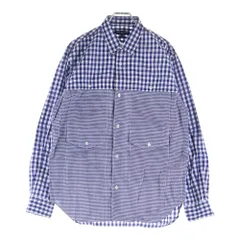 COMME des GARCONS HOMME (コムデギャルソンオム) 21SS AD2020 マルチポケット フロント切替 長袖チェックシャツ ブルー/ホワイト HG-B021