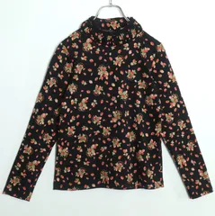 【美品】ピンクハウス★可愛い苺が舞う♪ 総柄スタンドネック長袖カットソー サイズM 黒系 z18695