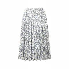 75c13 ROCHAS ロシャス ペイントフラワー 花柄 ロングスカート フレアスカート 40 アイボリー ブルー コットン イタリア製u02tのサムネイル