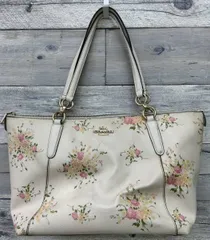 【加】COACH トートバッグ F28965 フローラルプリント ホワイト コーチ 花柄 白 レディース 使用感有【7354SS-2】F9のサムネイル