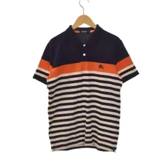 バーバリーブラックレーベル BURBERRY BLACK LABEL ポロシャツ 半袖 ボーダー ロゴ刺繍 2 オレンジ 白 ホワイト 紺 ネイビー D1P32-731-29