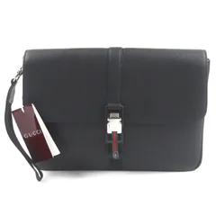 未使用品▼GUCCI グッチ 816755 ウェブストライプ レザー フラップ式 ビジネスケース クラッチバッグ ブラック 保存袋付き イタリア製 メンズ