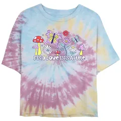 アンブランデッド レディース トップス Tシャツ クロップド グラフィック Unbranded Juniors Find Love Inature Spiral Tie Dye Cropped Graphic Tee Blue Pink Light Yello