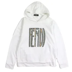 極美品▼FENDI フェンディ 2020年製 FAF595 ロゴプリント ロングスリーブ プルオーバー パーカー ホワイト L イタリア製 正規品 メンズのサムネイル