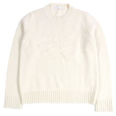 美品□PRADA プラダ 24AW UMB645 バージンウール カシミヤ ロゴエンボス ロングスリーブニット セーター ホワイト 46 イタリア製 正規品 メンズ 美品□PRADA プラダ 24AW UMB645 バージンウール カシミヤ ロゴ
