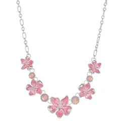 ネーピア レディース アクセサリー ネックレス・チョーカー・ペンダントトップ フラワー柄 レース フラワー Napier Silver Tone Simulated Crystal Pink Floral Collar Necklace Pink ピンク