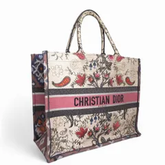 クリスチャンディオール Christian Dior 美品 BOOK TOTE ブックトート ラージ トートバッグ ボタニカル柄  レッド ブラウン ベージュ マルチカラー SB03280051733 0411