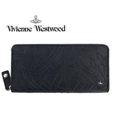 ヴィヴィアンウエストウッド Vivienne Westwood 長財布 ファスナー ブラック 小銭入れ付き タングルドオーブ メンズ ジップ ロングウォレット 本革 5106005MW