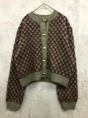 ZARA ザラ 5802/003/050 ゴールドボタン カーディガン sizeL/緑×茶 ■■ レディース