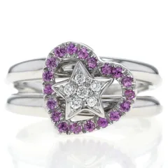 Star Jewelry K18WG リング ピンクサファイア ダイヤモンド 0.09ct 2連 オープンハート 星 スター 指輪 19号【新品仕上済】【zz】【中古】