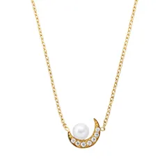 【ゴールド×ワンサイズ】[Cream dot. クリームドット公式] ネックレス レディース  ステンレス製 金属アレルギー対応 つけっぱなし ショート チェーン 一粒パール ビジュー 月 三日月 クレッセント  