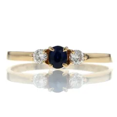 K18YG イエローゴールド リング サファイア ダイヤモンド 0.10ct オーバル ラウンド 3粒 シンプル 指輪 8号【新品仕上済】【zz】【中古】