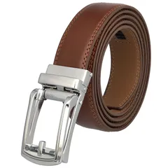 [NobleTicks] ベルト メンズ 本革 ラチェット式 穴なし 紳士用ベルト オートロック 無段階調整 スーツ カジュアル ビジネス 長さ調整可 [ブラウンC]