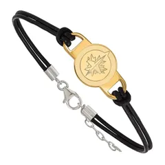ロゴアート レディース アクセサリー ブレスレット・バングル・アンクレット レザー LogoArt 14k Gold Over Silver Winnipeg Jets Leather Bracelet Goldtone ゴールド