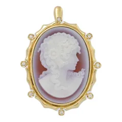 0.13ct シェルカメオ 作家 瑪瑙 アゲート 女性モチーフ ストーン ブローチ ペンダントトップ K18YG/750-12.1g イエローゴールド 【♀】【S】【レディース】★■606118【中古】