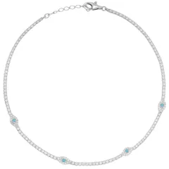 Sunkissed Sterling レディース アクセサリー ブレスレット・バングル・アンクレット アンクル Sunkissed Sterling Cubic Zirconia Evil Eye Tennis Anklet Silver Tone シルバー