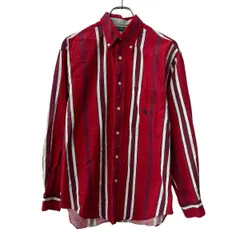 90s nautica 長袖 ストライプシャツ S レッド マルチカラー ノーティカ ボタンダウン 90年代 ワンポイント 刺繍 胸ポケット 春物 a803-5880