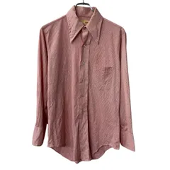 70s Arrow 長袖 柄シャツ M～ レッド ホワイト ボタン 総柄 胸ポケット 長袖シャツ トップス 春物 a803-5888