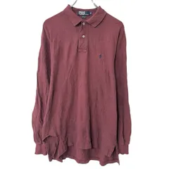 90s Polo Ralph Lauren 長袖 ポロシャツ M ワインレッド ポロ ラルフローレン ハーフボタン ポニー刺繍 ワンポイントロゴ 春秋物 a803-5901