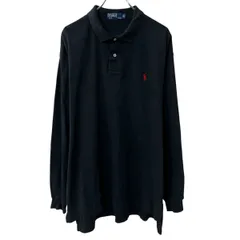 90s Polo Ralph Lauren 長袖 ポロシャツ XL ブラック ポロラルフローレン ハーフボタン ポニー刺繍 ワンポイントロゴ 春秋物 a803-5902