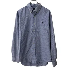 90s Ralph Lauren 長袖 チェックシャツ L ブルー ホワイト ラルフローレン ボタンダウン ポニー刺繍 ワンポイント 春物 a803-5906