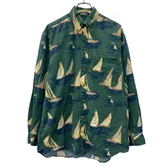 90s nautica 長袖 総柄シャツ M グリーン マルチカラー ノーティカ ボタンダウン 90年代 ヨット マリン 胸ポケット 春秋物 a803-5919