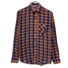 70s～ Levi's 長袖 チェックシャツ XS～ オレンジ ブルー リーバイス ボタン 70年代～ 襟芯 胸ポケット シアーシャツ 春物 a803-5940