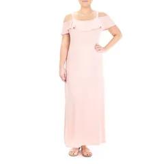 ニナレオナルド レディース トップス ワンピース プリント マキシ Womens Nina Leonard Print ColdShoulder Maxi Dress Pink ピンク