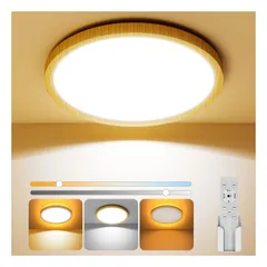 Coizabera Ledシーリングライト 6畳 28W 和風 木目調 調光調色 間接照明 常夜灯 3600LM 省エネ 目に優しい 雰囲気ナイトライト リモコン付き スマホAPP操作 6～8畳用 和室/寝室/書斎/リビング/玄関/台所/廊下適用のサムネイル