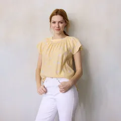 LC Lauren Conrad レディース トップス シャツ プチ ブラウス Petite LC Lauren Conrad Shirred Neck SelfTie Shell Blouse Ylw Syd Bloomstripe ストライプ