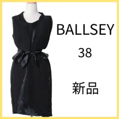 M 新品 BALLSEY ボールジィ ノースリーブワンピース ブラック 38 黒 ウエストリボン 新品タグ付！BALLSEY 上質な漆黒ノースリーブワンピース♡ S0046