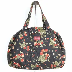 【美品】ピンクハウス★苺が舞い散る キルティングバッグ うさぎ苺がかくれんぼ 黒系 *ba040