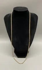 SN1395 デザインチェーン ロング イエローゴールドネックレス アンティーク 首周り約72cm 重量5.2g