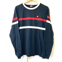 (^w^)b ellesse エレッセ コットン配合 クルーネック 長袖 Tシャツ ロンT カットソー スポーティ テニス スポーツ カジュアル ロゴマーク ストリート ネイビー メンズ サイズ Mのサムネイル