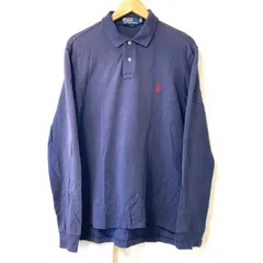(^w^)b POLO by RALPH LAUREN ポロバイラルフローレン コットン100% ハーフボタン 長袖 ポロシャツ ロゴ刺繍 ゴルフ GOLF カジュアル シンプル ネイビー メンズ サイズ L